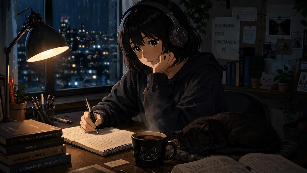 LOFI girl with blackcat