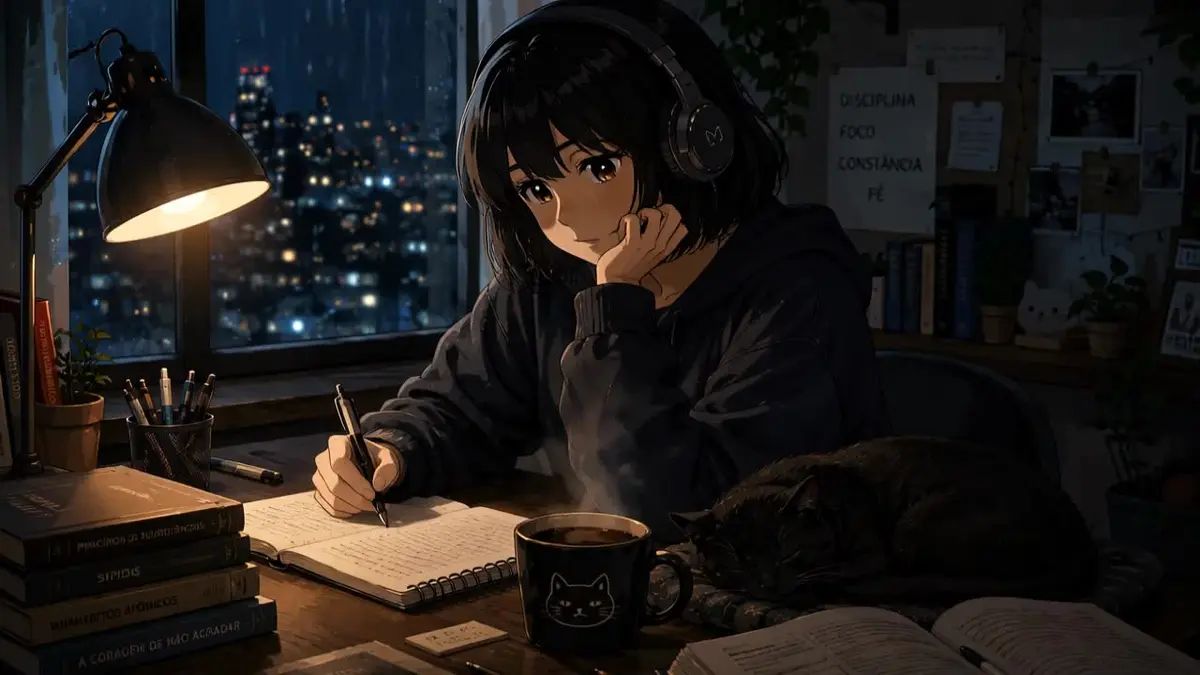 LOFI girl with blackcat