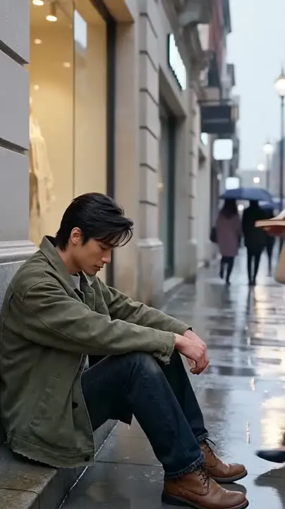 You man sitting alone on a rainy day